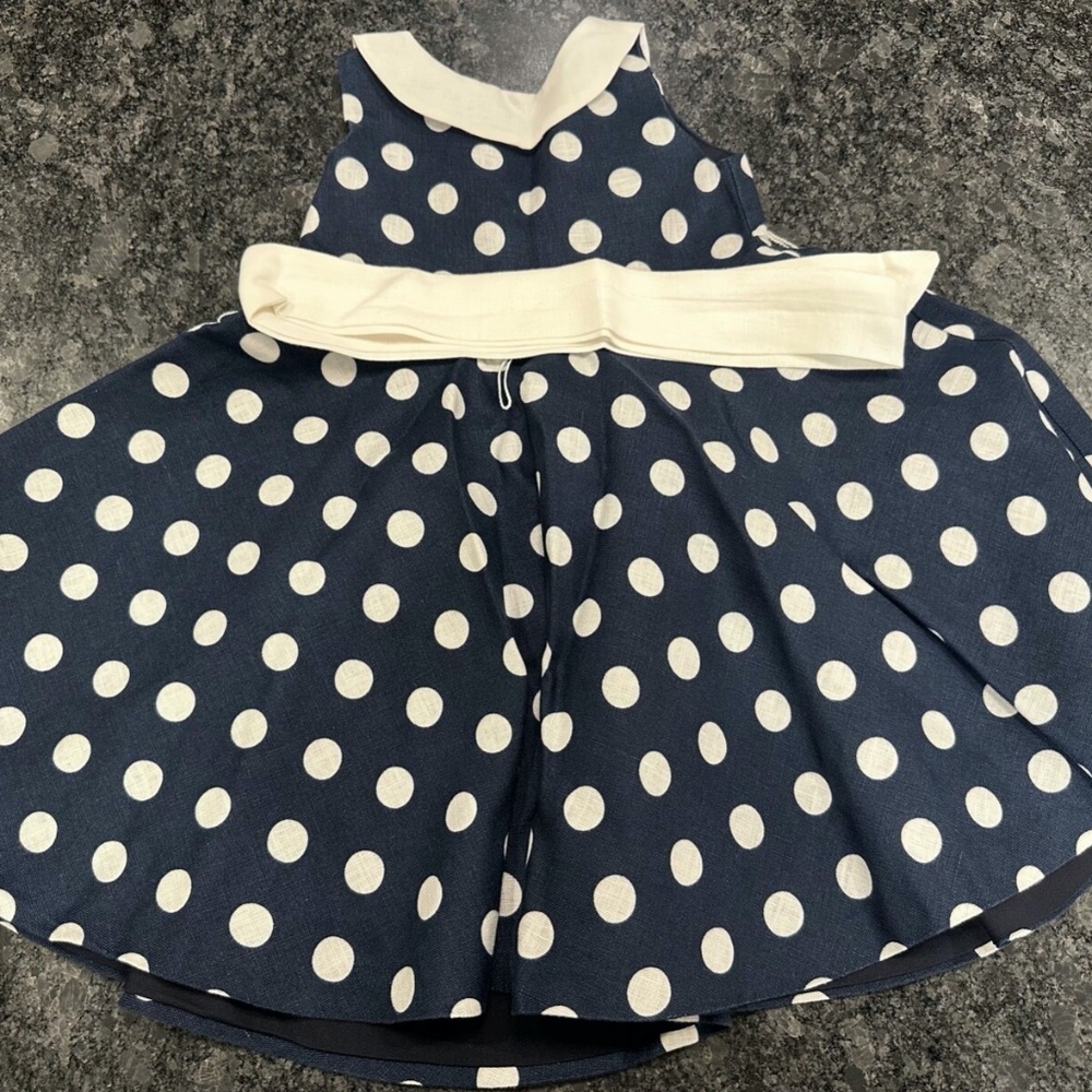 Girls Susanne Lively Design Navy and White Dress with White Belt - size 4T